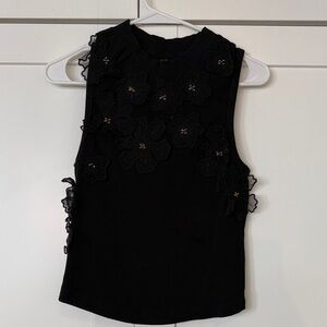 Anthropologie Black Floral Appliqué Blouse
